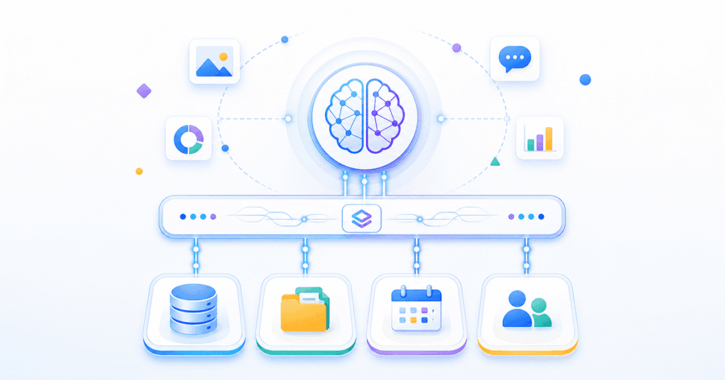 Diagram illustrating Model Context Protocol MCP AI development India connecting an AI assistant to external tools and data sources