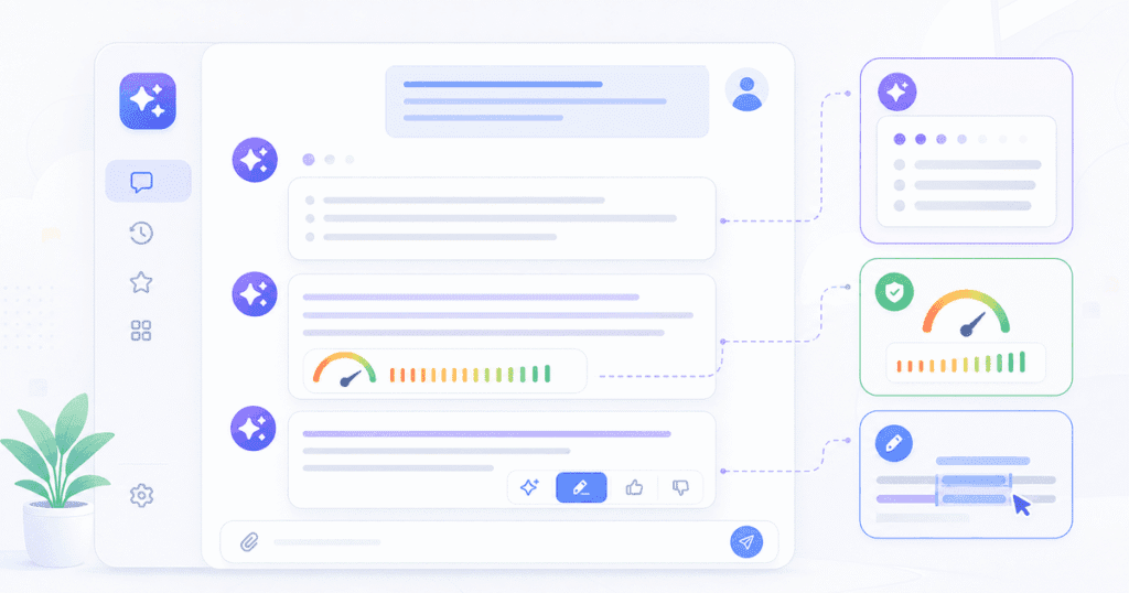 AI UX design patterns India — interface showing streaming AI-generated content with confidence indicators